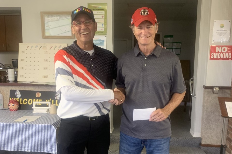 Open Singles Tournament 1st Place - Greg Irvine - Orillia (right) with Drawmaster Robb Barsevich