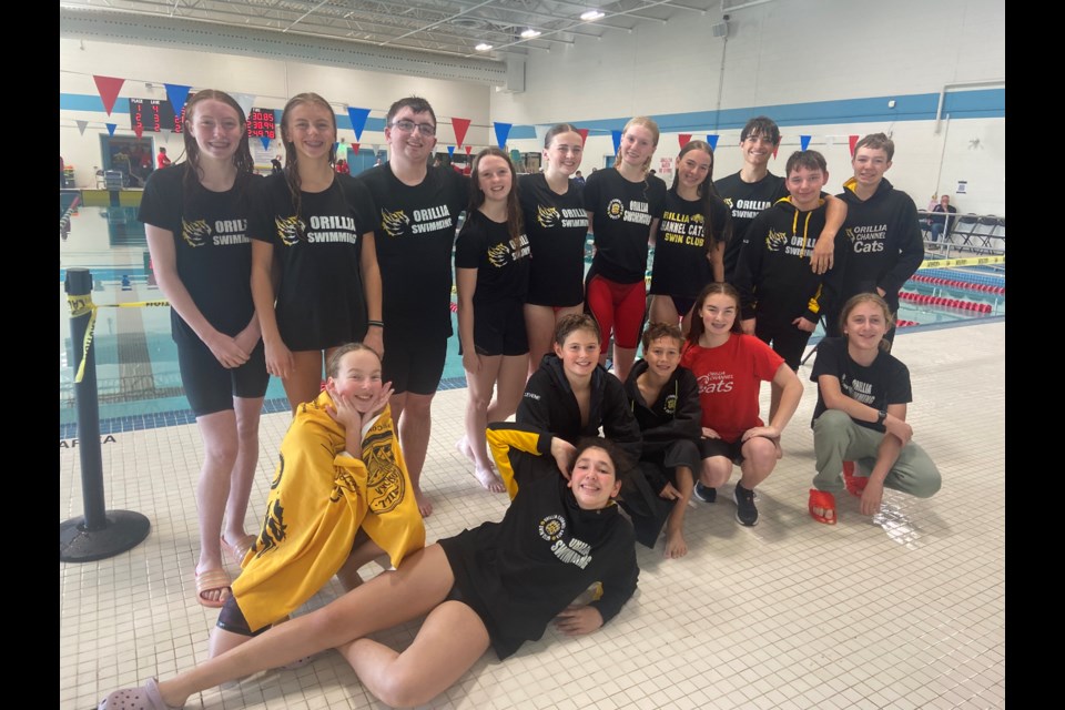 Members of the Orillia Channel Cats Swim Club are shown at the Peterborough Fall Invitational at Trent University.