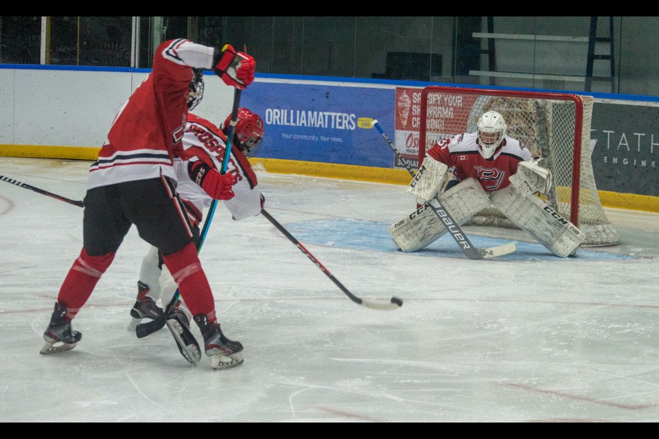 Picton Pirates forward Cole Stevenson went top shelf with a wrist shot in the slot, beating Huntsville Otters goalie Brett Michals, for the game-winning goal in Saturday's PJHL Showcase Game. 