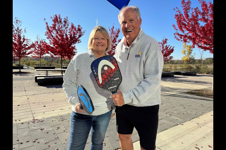 Orillia Pickleball Club executive members Vicki Reed and Frank Corker are advocating for new outdoor courts at the Orillia Recreation Centre property on West Street South. 