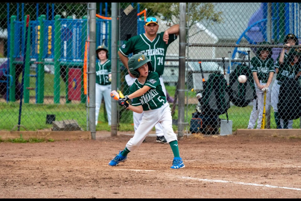 Newmarket slugger Spencer Dale takes a hack at a curve ball during the York Simcoe Baseball Provincial Qualifier on Friday morning. The championship game goes Saturday at 3 p.m.