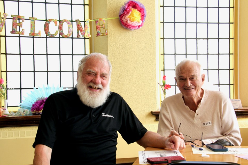 Jim Campbell and Peter Hermiston enjoy the Thursday Orillia Seniors' Centre program at St. Andrew's Presbyterian Church.