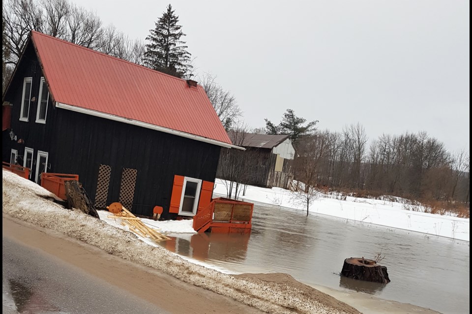 People who live along the Coldwater River have seen the waters rise considerably in the past two days in the wake of heavy rains and melting snow. Tony Telford for OrilliaMatters