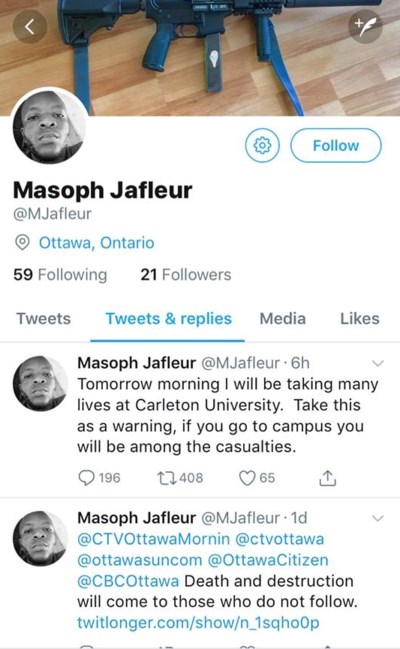 2018-05-21 TWITTER THREATS/CARLETON U. - SK