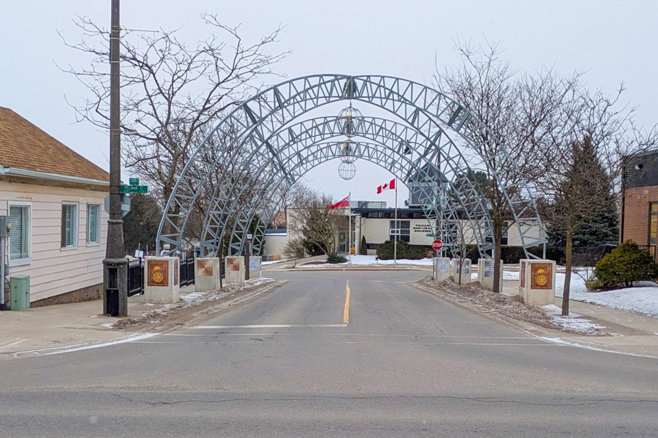 The Pelham arches after their cladding was removed, Mar. 1 2025.