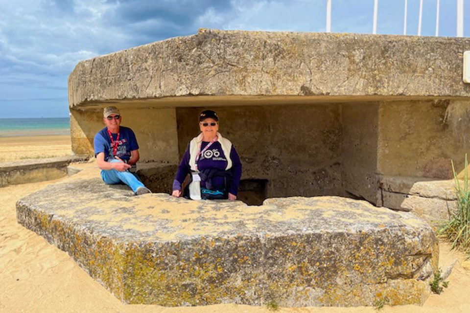 Harold and Bev Beamer in a German bunker at Juno Beach.