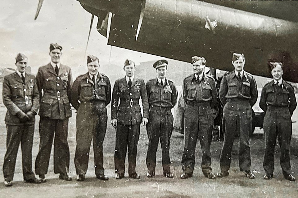 The author's father, Alban MacDonald, is seen second from the right in this flight crew photo from World War II.