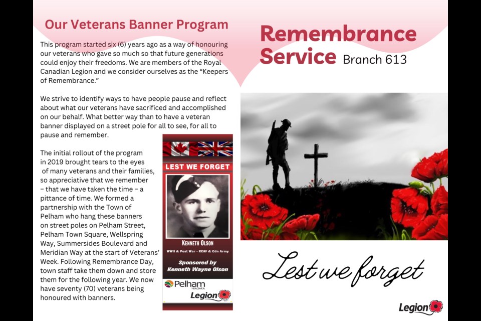 Remembrance Day schedule as provided by Legion Branch 613.