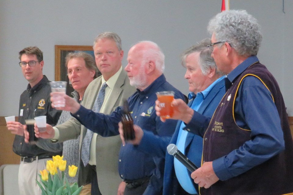 The Fonthill Lions working towards Earth Day. Tuesday started off with their Annual Agriculture Night with a guest speaker from Wells of Hope.  From left,  Lion Wilrik Banda, Lion Steve Pellerin, Scott Maxwell - Wells of Hope, Lion Pat O'Hara, Mayor Marv, Lion Robert Yungblut.  