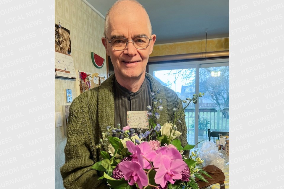 Rev. Bob Bond after he was released from the hospital last winter. Rev. Bob spent 104 days in hospital in Welland and Hamilton at the time, overcoming sepsis.