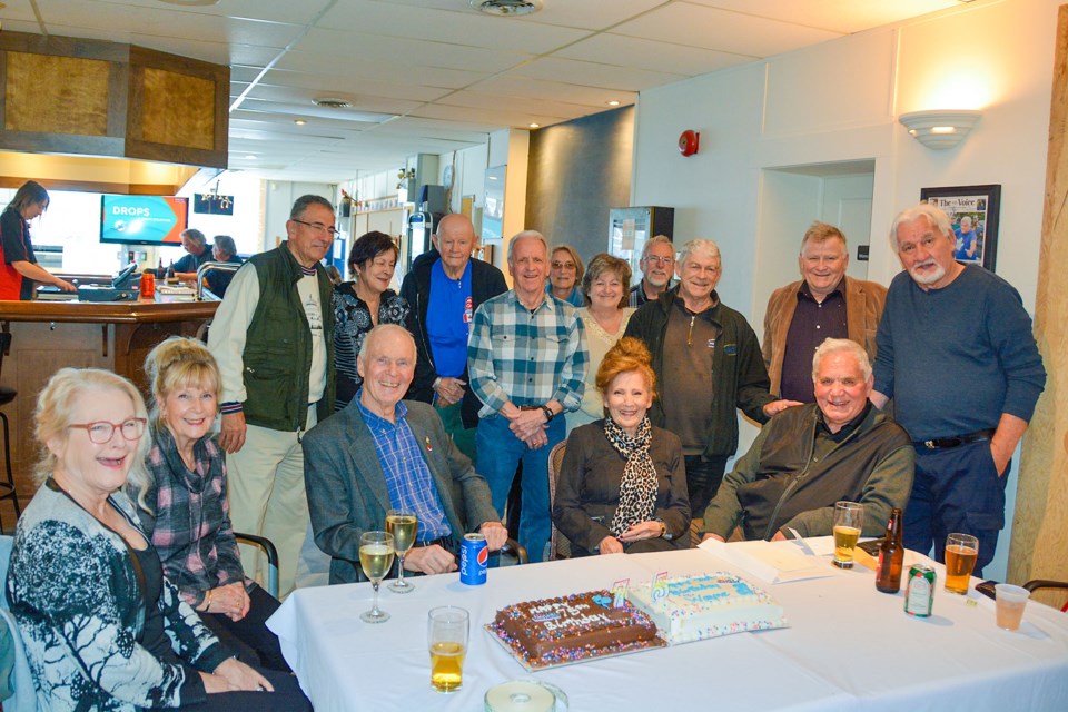 Friends and family of Ward 1 Councillor Wayne Olson (seated, far right) turned out on Sunday to celebrate his 75th birthday.