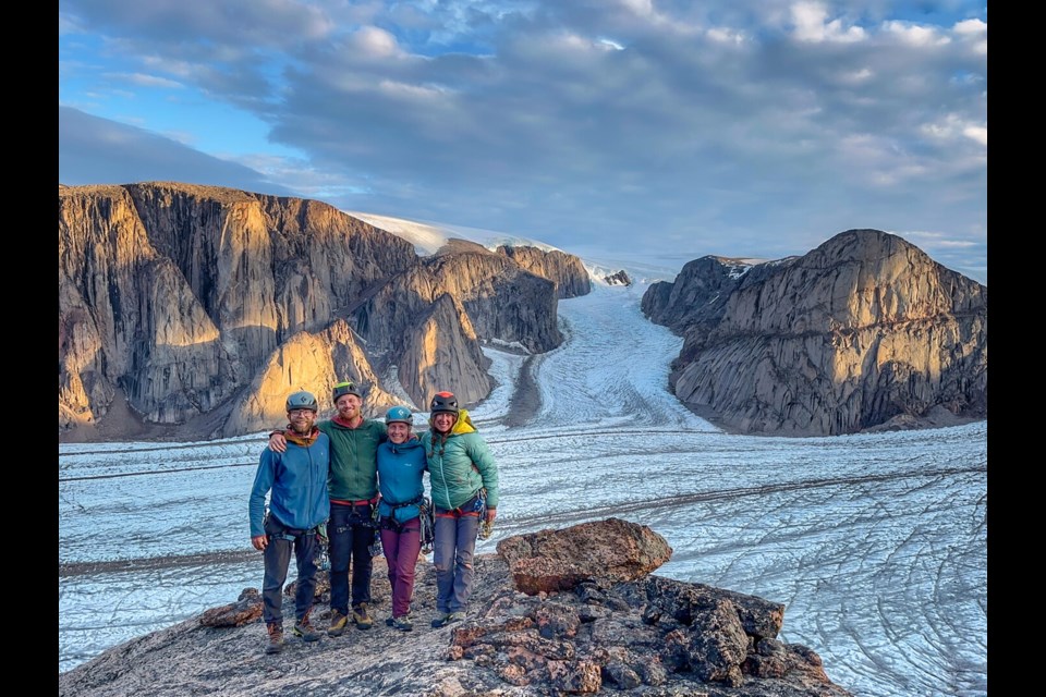 Left to right: Squamish climbers Noah Besen, James Klemmensen, Amanda Bischke and Shira Biner on the Coronation Glacier in summer 2023.