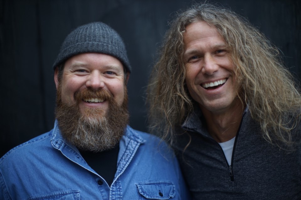 A close up of Hairfarmers musicians Doug Craig (right) and Greg Reamsbottom.              