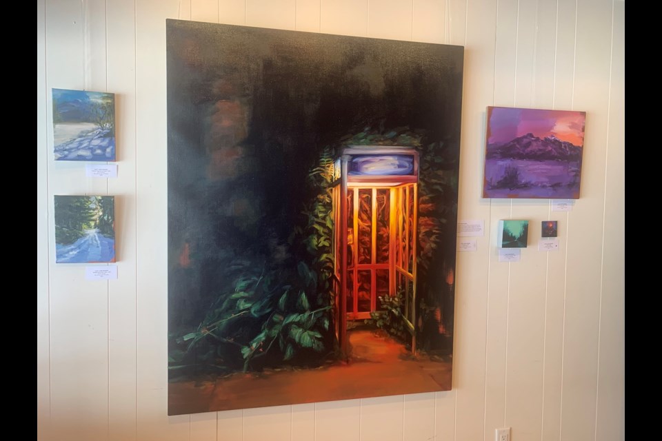 A selection of paintings from "Threads of Light" at the Point Artist-Run Centre.