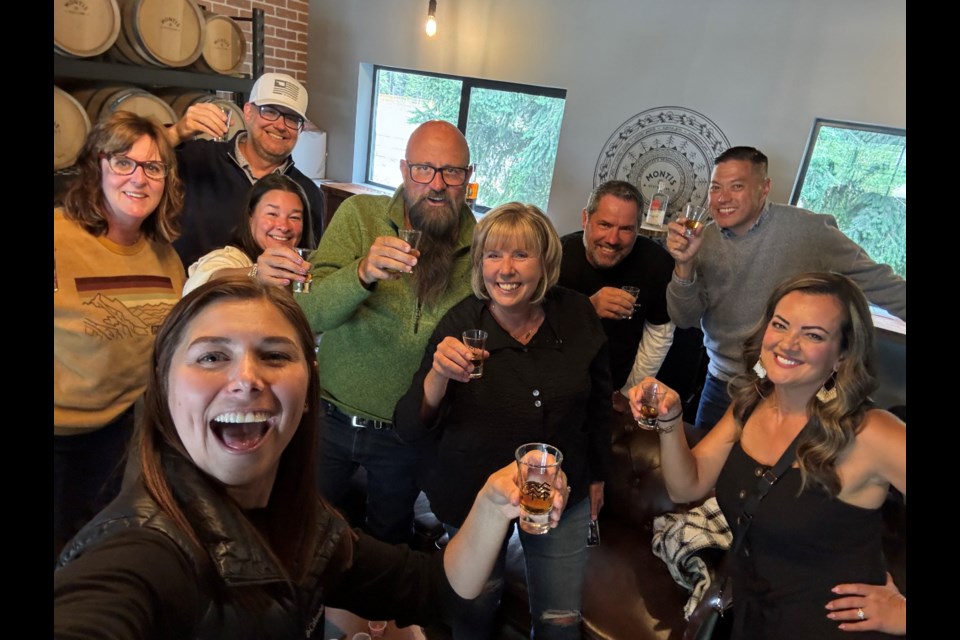 Tasting tour guests enjoy samples from Montis Distillery with sales and marketing manager Dani Berezowsky