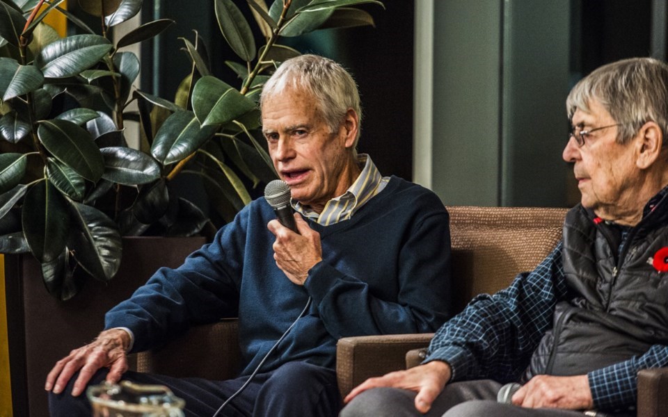 Hugh Smythe, left, and Peter Alder at the Whistler Museum's Legends of Whistler Speaker Series event in 2019.