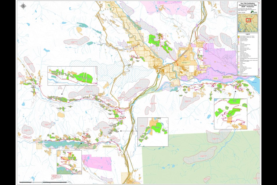 Locations for aerial fertilizer are shown on maps from the Squamish Lillooet Regional District. 