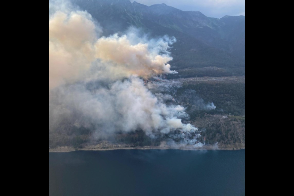 Smoke seen rising from the Casper Creek wildfire, near Anderson Lake. 