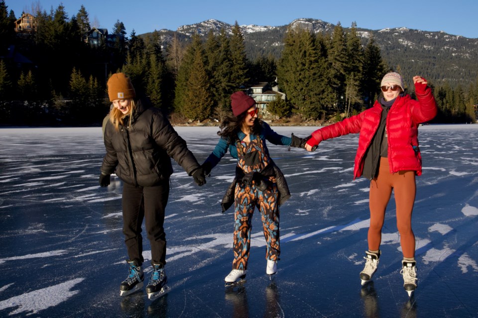 Kayla Kempers (left), Gayatri Ashta (middle) and Miriam Abel (right) enjoy a day out on Green Lake Jan. 24, 2025