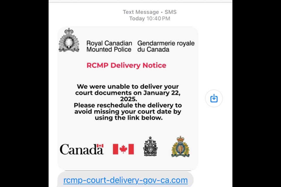 A screenshot of a text scam that has been circulating in certain B.C. communities, the RCMP said. 