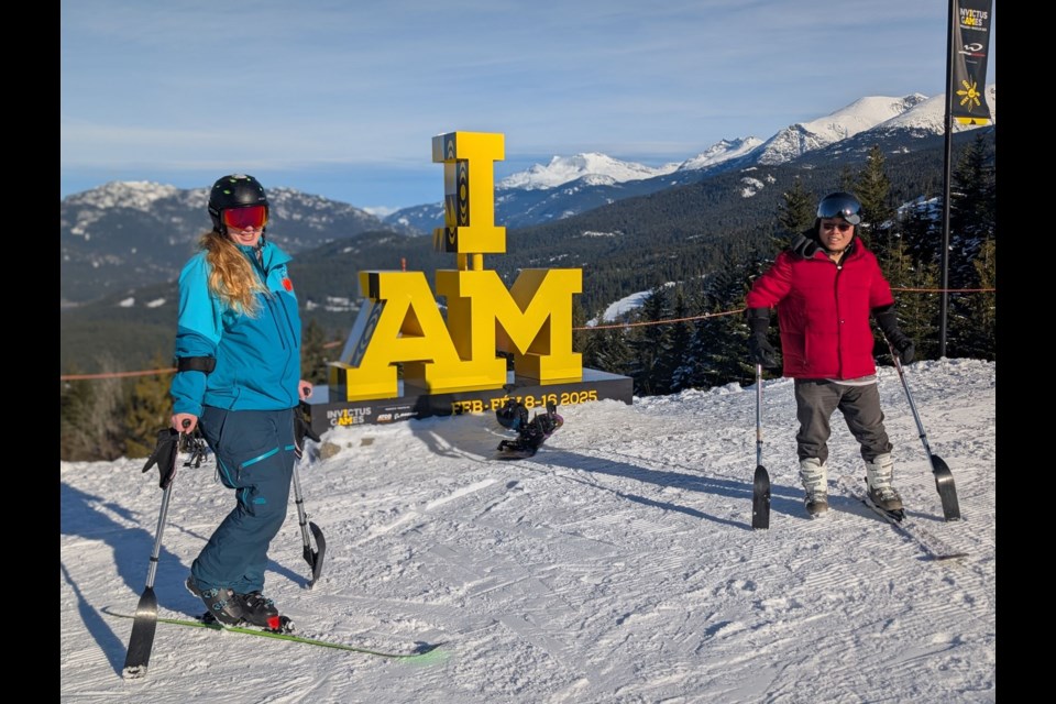 Whistler Blackcomb adaptive ski instructor Rebecca Warren (left) and Pique sports journalist David Song at Whistler Mountain's Olympic Mid-Station.