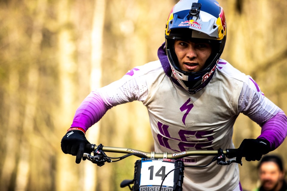 A closeup of Whistler's downhill mountain bike ace, Finn Iles.