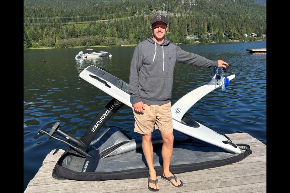 Jerry McArthur of Pemberton stands next to his Hydroflyer e-foil at Lakeside Park.