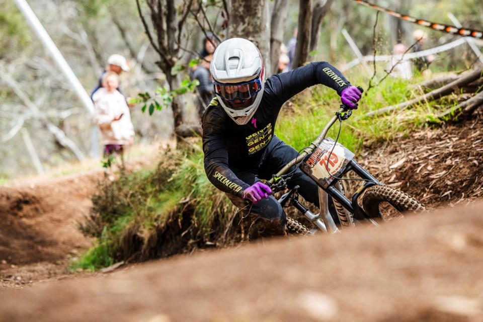 Mack Manietta races in the 2025 Cannonball MTB Festival in Thredbo, Australia.