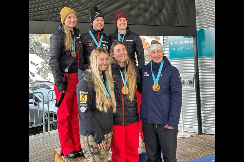 Whistler North American Cup monobob top six on Nov. 23, 2024: Kristen Bujnowski (back left), Erica Voss (back middle), Bianca Ribi (back right), Riley Tejcek (front left), Mackenzie Stewart (front middle) and Lauren Brzozowski (front right).