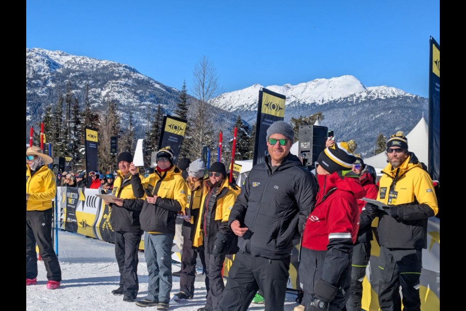 Prince Harry, Duke of Sussex (in black) visits Whistler Mountain on Feb. 11, 2025 during the Invictus Games. 