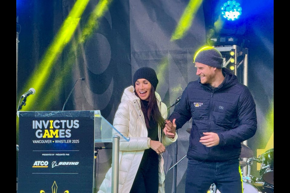 Prince Harry (left) and Meaghan Markle in Whistler on Feb. 10 for the 2025 Invictus Games.