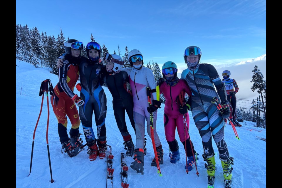 Whistler Mountain Ski Club U16 ladies: Maia Harriman (3), Annabel Gilman (7), Zoe Kargl (10), Thea Han (2), Amelia Davies and Anya McColm.