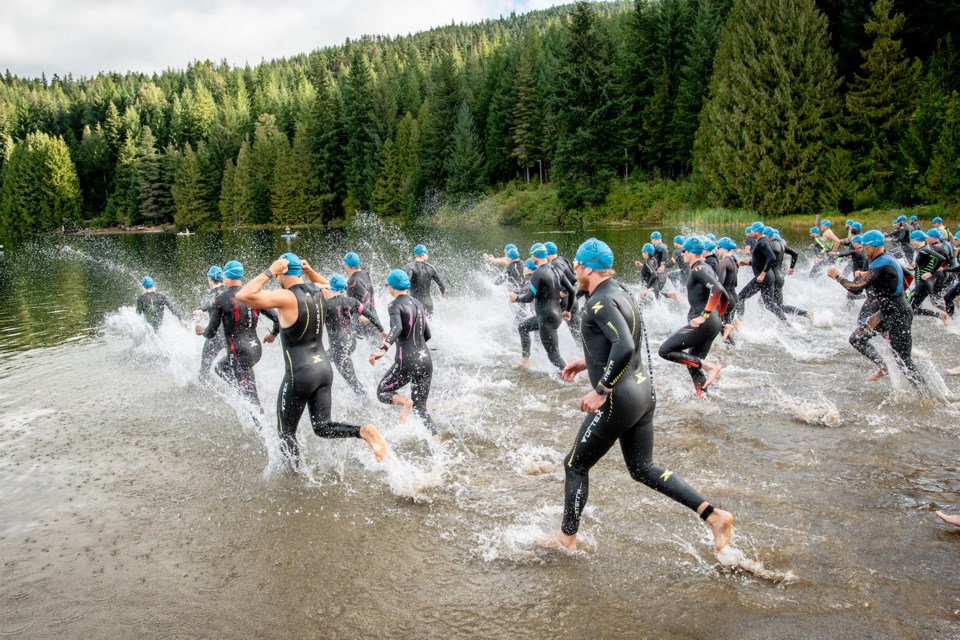 XTERRA Whistler Championship athletes begin their 1500-metre swim on Sept. 15, 2024.