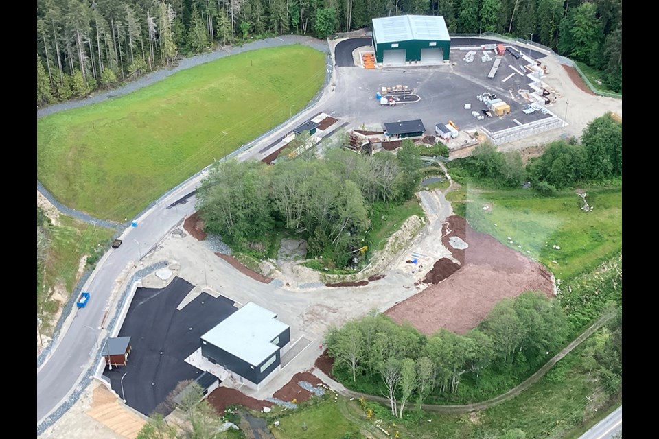 Aerial view of qathet Regional District's resource-recovery centre, which is being built between City of Powell River's Townsite neighbourhood and the Willingdon Beach area.