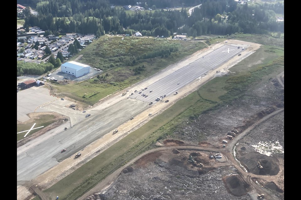 Local pilot Tye Leishman flew over Powell River Airport on May 15, 2024, and took the photos above, which show the progress being made on paving the runway.