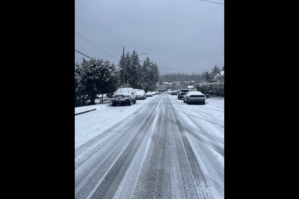 MORE TO COME: Snowfall will accumulate up to 30 centimetres today, Tuesday, February 4, including in the neighbourhood of Westview [above], but will ease by the afternoon.
