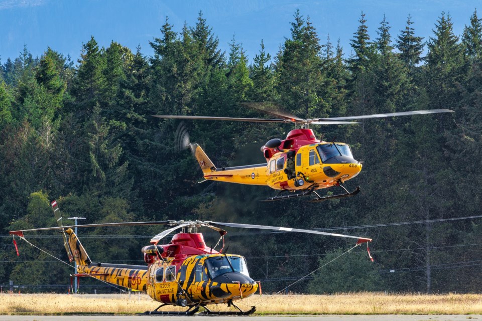 Residents living in the qathet region may see and hear bright yellow Ch-146 Griffon helicopters from Canadian Forces Base Comox flying over the region's skies this week.
