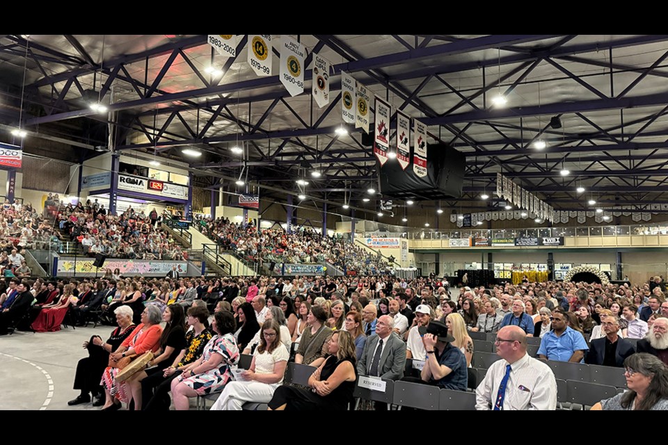 A large crowd filled Hap Parker Arena at Powell River Recreation Complex for a graduation ceremony on June 8, 2024.