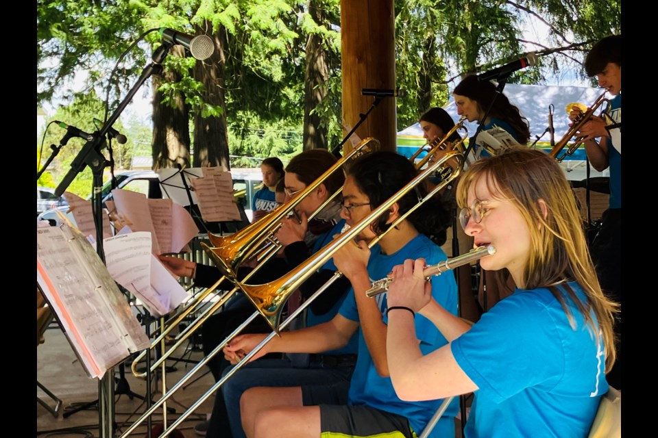 LAST PERFORMANCE: Brooks Secondary Jazz Band, a 30-member ensemble, played their last performance of the year at Sechelt's Hackett Park on June 15, part of the mainstage weekend at the Gibsons Landing Jazz Festival.
