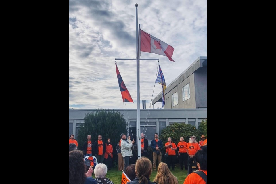 IN PARTNERSHIP: National Day for Truth and Reconciliation and Orange Shirt Day took place on Monday, September 30. Hundreds of people gathered at Powell River City Hall to reﬂect on the legacy of residential schools.
