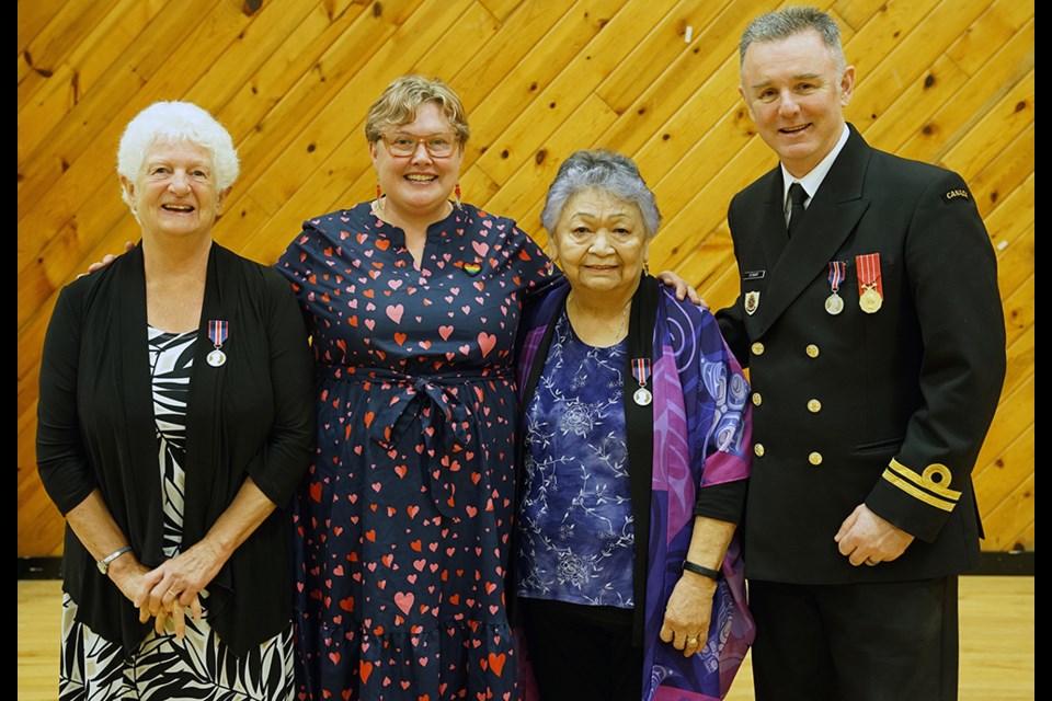 OUTSTANDING LEADERS: Taking part in the recent King Charles III Coronation Medal ceremony were [from left] Jane Waterman, North Island-Powell River MP Rachel Blaney, Doreen Point and Kenneth Stewart. Also receiving a reward was Elsie Paul, who was unable to attend the ceremony.
                               