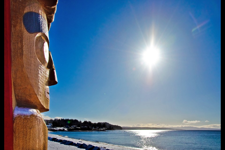 NEW TOTEMS: Master carver Calvin Hunt, from Kwakiutl First Nation and territory (Fort Rupert, Port Hardy on Vancouver Island), was one of the artists hired to carve the two totems placed in the Tla’amin Nation village of Tishosem last year.
