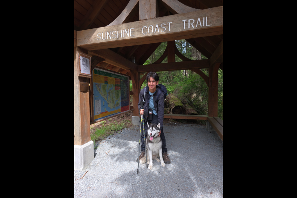 SOLO HIKE: Hunter Gallegos and his canine hiking companion Tukka recently completed the Sunshine Coast Trail.