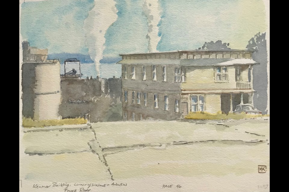 WATER COLOURS: Award-winning author and artist Michael Kluckner will present his book of visual memories from throughout BC, including the above painting of Townsite when the mill was still running.
