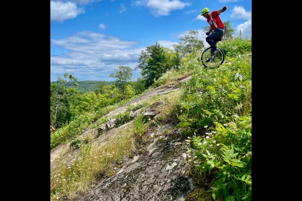 MOUNTAIN MAN: Sawyer Gowans competed in distance road races and downhill mountain biking at the World Unicycle Championships in Bemidji, Minnesota. 
