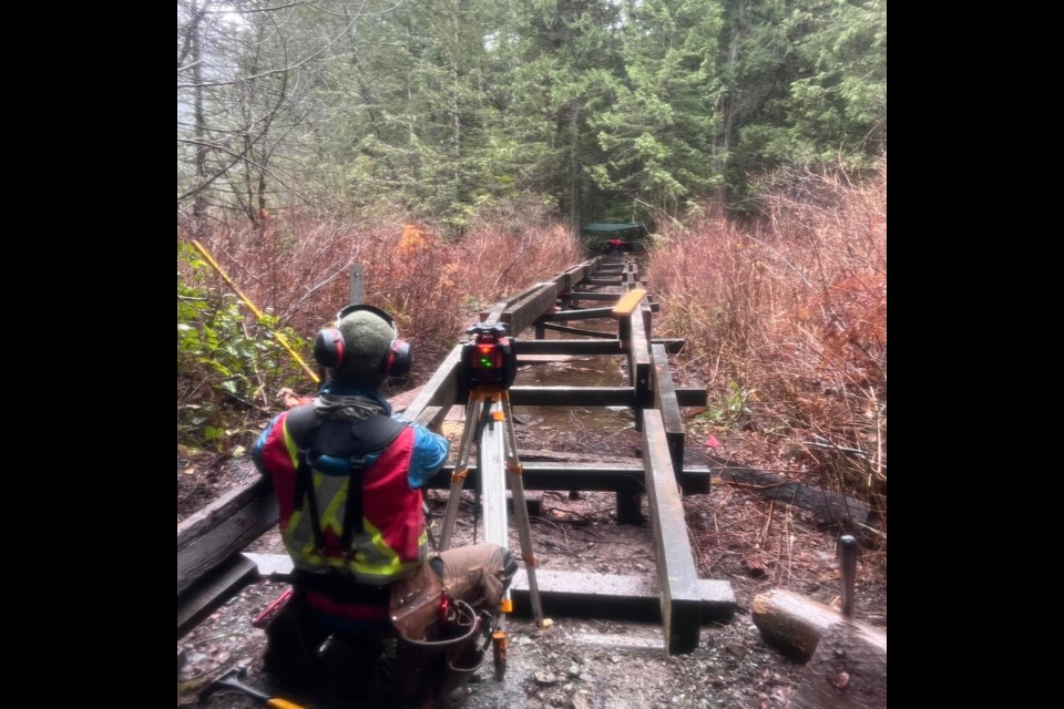 REPAIR: Crew from Thimbleberry Contracting are repairing Inland Lake bridge/boardwalk and if all goes well the bridge could be complete in a week or so.
