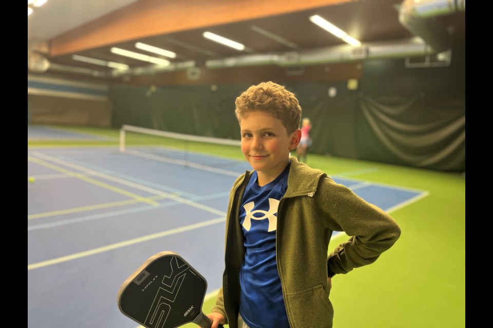 ENTHUSIASTIC PLAYER: Fraser Blacklaws might be the youngest pickleball player in qathet to pick up the sport. He plays at Powell River Racquet Centre [above] whenever he can.
