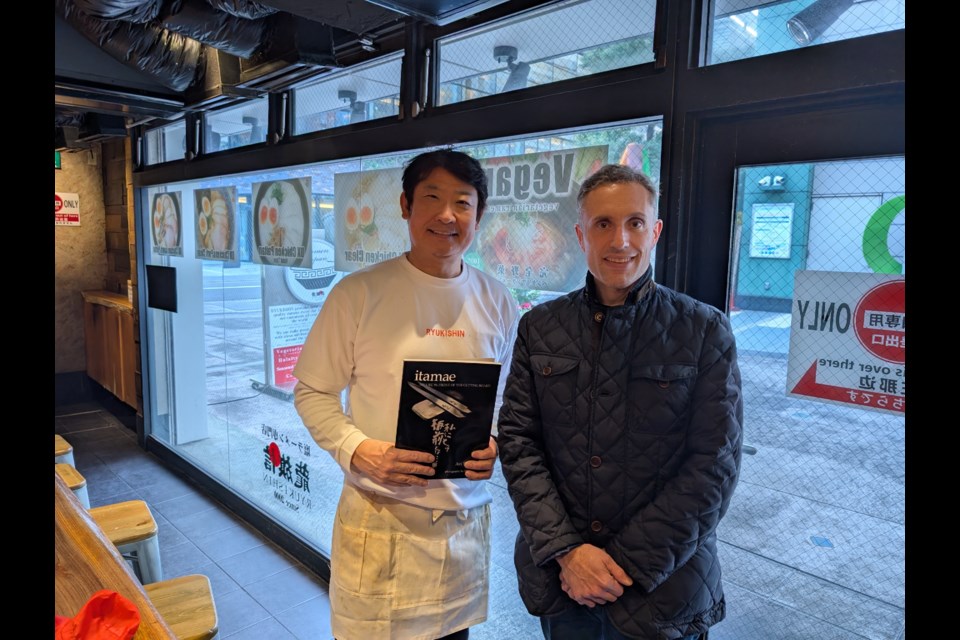 FOOD CULTURE: qathet-based chef Avi Sternberg [right] is studying ramen food culture with chef Matsubara, owner of Ryukishin raman shop in Osaka, Japan.
