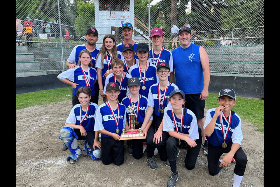 Members of the Powell River Minor Baseball U13 championship team, WINMAR,  gathered for a team photo at D.A. Evans Park on June 22.