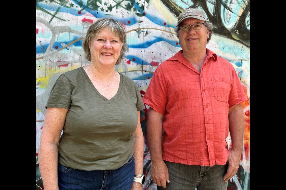 CALL FOR ARTISTS: President of Malaspina Art Society Lorna Downie [left], along with past-president and now funding director of Powell River Curling Club, Don Mitchinson, are working together to find an artist/s to paint a mural on the outside curling club wall.